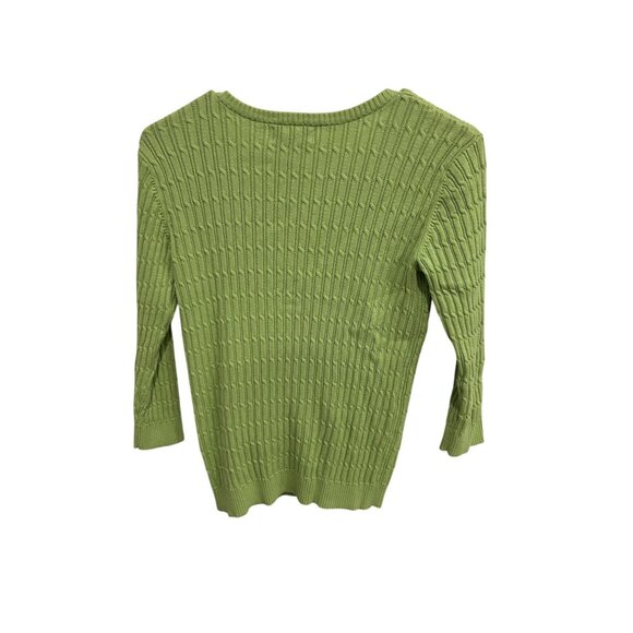 Karen Scott Petite Green Cable Knit 3/4 Sleeve Button Front Sweater Sz P Henley - Picture 2 of 9